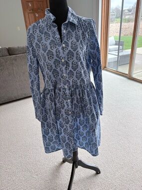 J. Crew Light Blue Floral-Print Button Front Midi Dress
